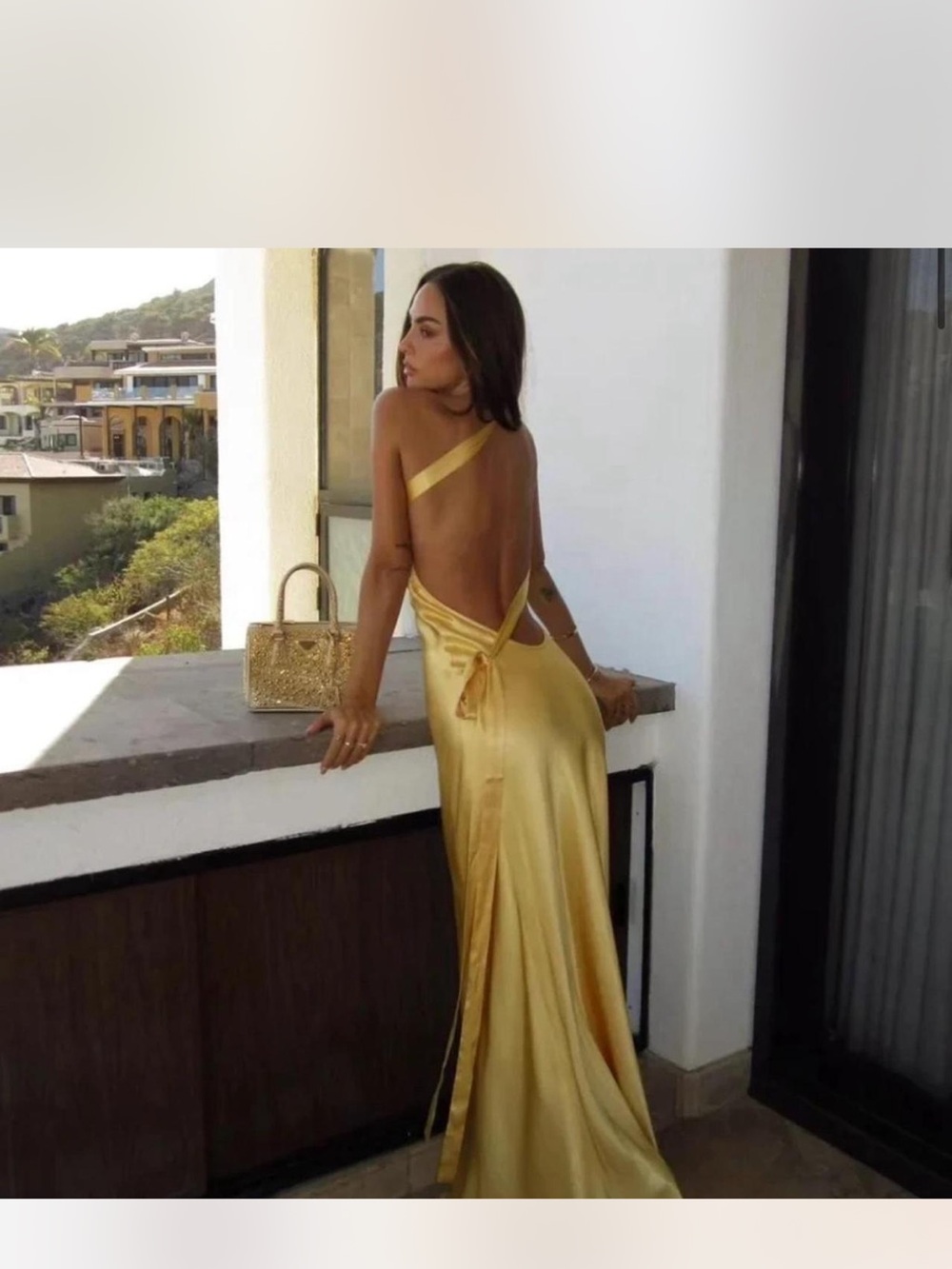 Backless Satin Slip Dress in Gold